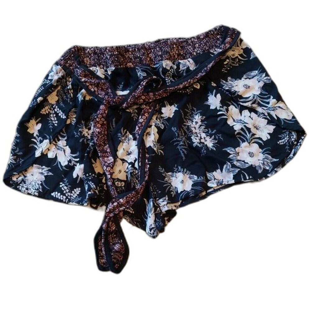 Angie Womens Shorts Black Stretch Waist Tie Front Shorty